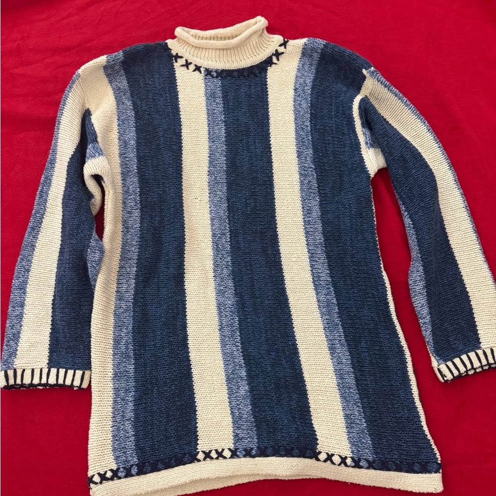 Vintage 80/90s CHIC stripped Knit turtleneck sweater - Navy& Cream pullover
